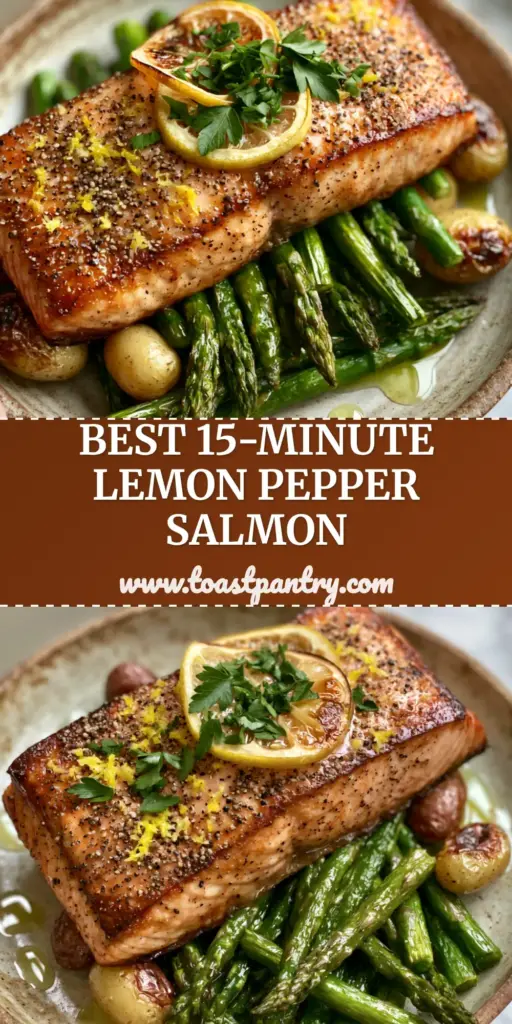 A top-down photo of a golden-seared lemon pepper salmon fillet in a white bowl with rice and charred asparagus. (Lemon pepper salmon)