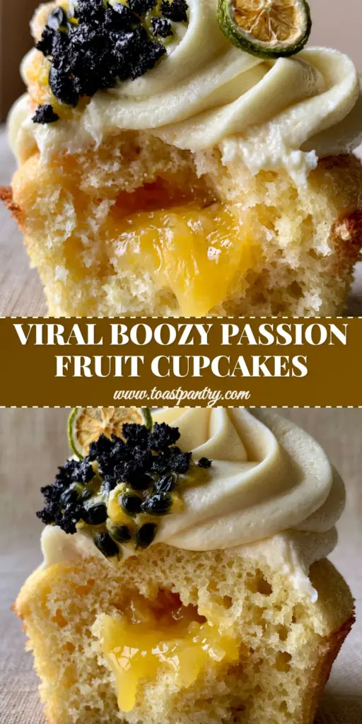 A stack of Passion Fruit Martini Cupcakes with high ivory frosting swirls and gold dust. (Passion Fruit Martini Cupcakes)