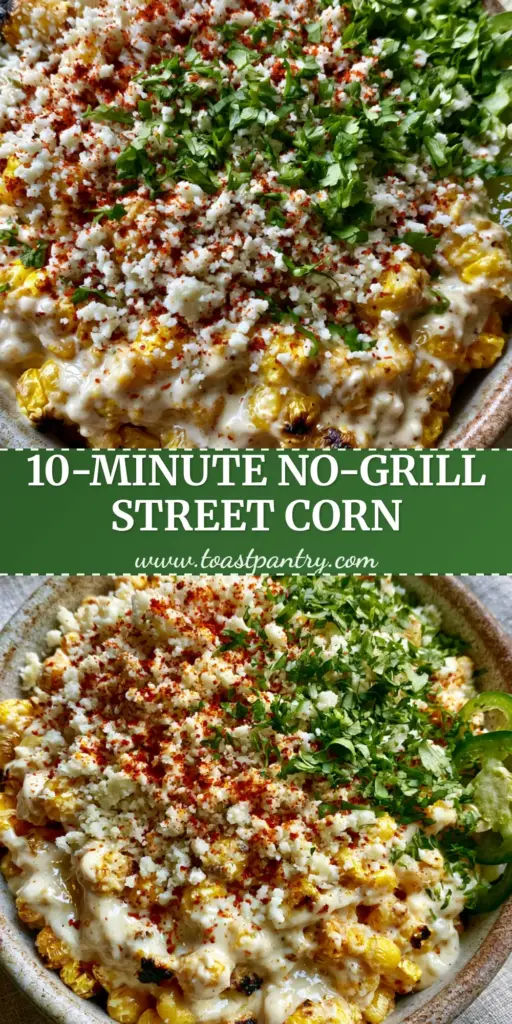 A rustic ceramic bowl of Mexican street corn salad featuring charred corn kernels, creamy dressing, white cotija cheese, and fresh cilantro on a linen background.