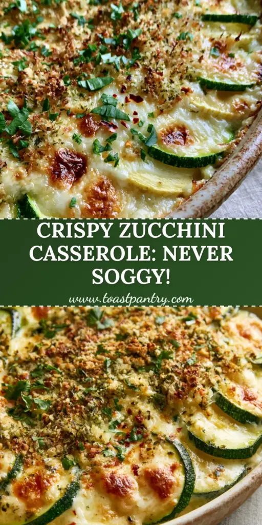 Baked Zucchini and Cheese Casserole with a Crispy Herb Crust 4 A close-up of a Baked zucchini and cheese casserole in a ceramic dish with bubbling mozzarella and fresh parsley garnish.