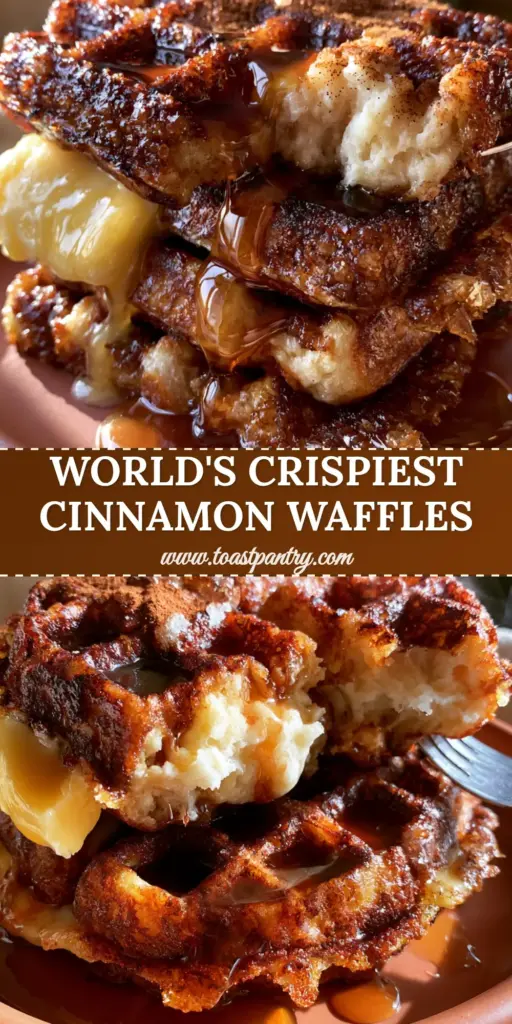 A handheld smartphone photo of a thick stack of Belgian cinnamon brown sugar waffles with melting butter and maple syrup on a terracotta plate.
