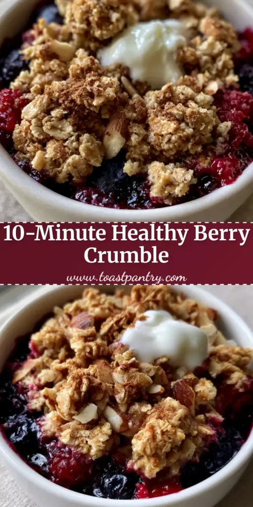 Breakfast Crumble: The Ultimate Healthy Berry & Toasted Almond Single-Serve Bake 4 A top-down view of a single-serve healthy Breakfast Crumble in a white ramekin with bubbling berries and toasted oat clusters.